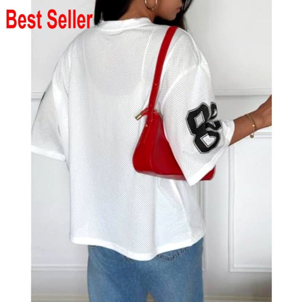 Oversized Graphic Tee Y2K Streetwear Jersey Top Drop Shoulder Summer Casual - Picture 5 of 7